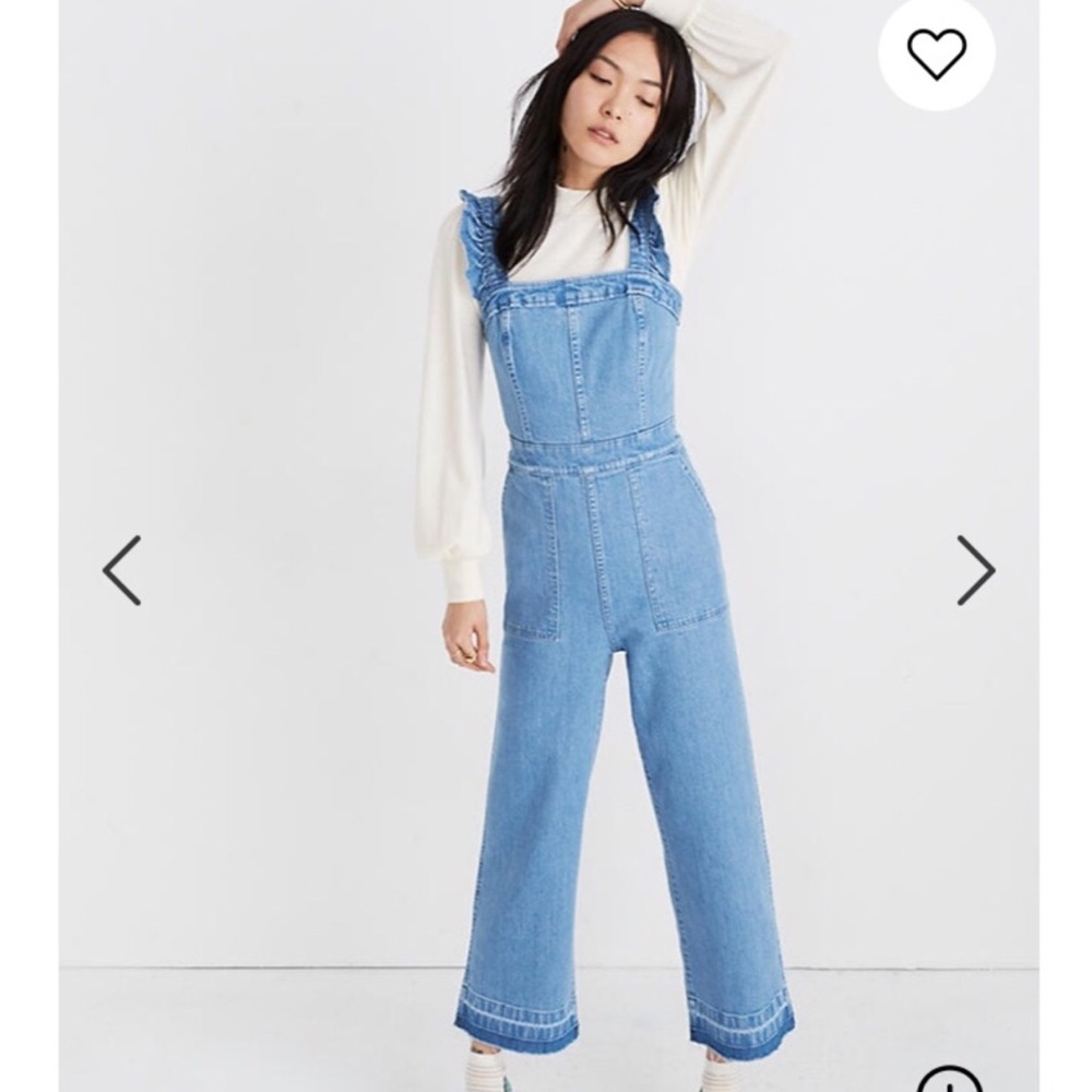 Madewell denim ruffle jumpsuit